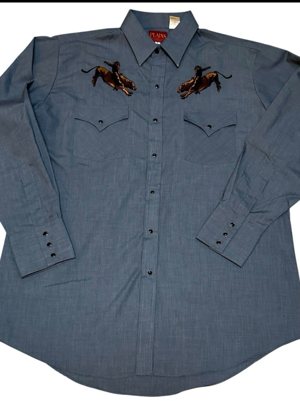 Ely Plains Men's Pearl Snap Western Button-Down Shirt Embroderied Bull Rider VTG